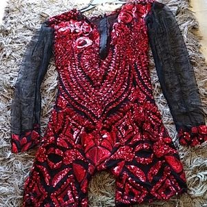 Red Sequin Short Jump Suit